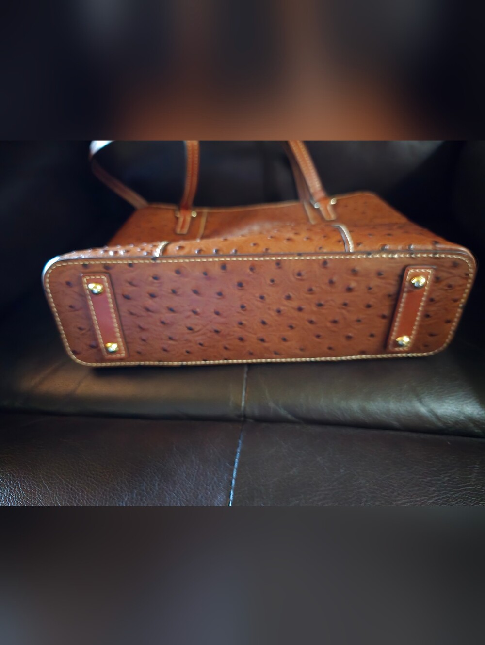 Dooney & Bourke Brown Ostrich Leather Tote Bag - Picture 6 of 7